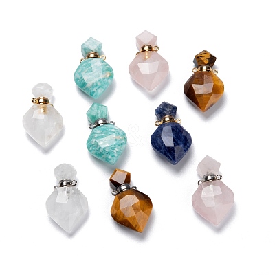 Natural Mixed Gemstone Perfume Bottle Pendants G-D058-11-1