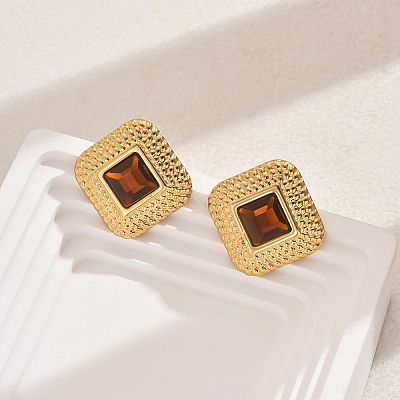 201 Stainless Steel Glass Stud Earrings XG9107-6-1