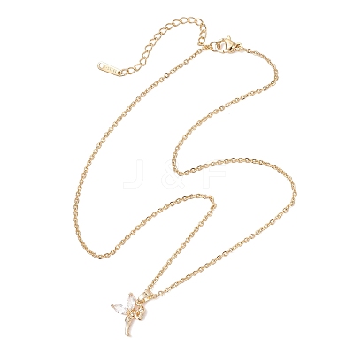 Fairy Brass Pave Clear Cubic Zirconia Pendant 304 Stainless Steel Cable Chain Necklaces for Women NJEW-JN05600-1