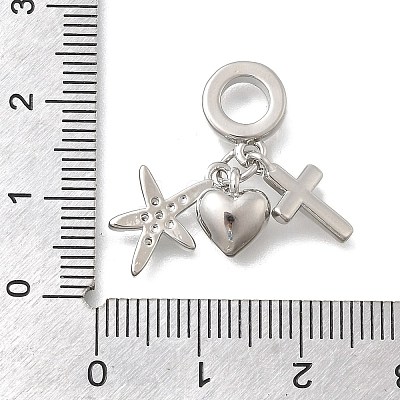 Brass Micro Pave Clear Cubic Zirconia European Dangle Charms KK-D431-033A-P-1