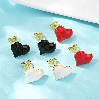 Brass Heart Stud Earrings EJEW-C152-05C-1