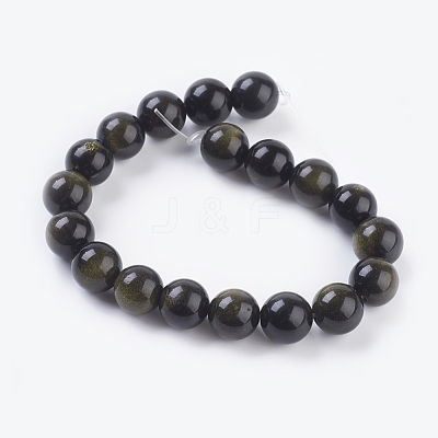 Natural Golden Sheen Obsidian Beads Strands G-C076-10mm-5-1