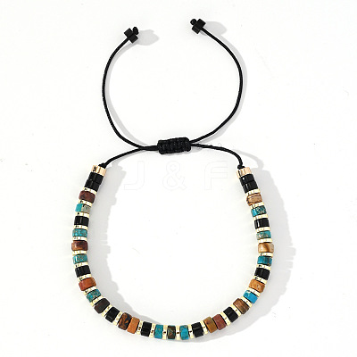 Ethnic Style Natural Mixed Gemstone Column Beads Braided Bead Bracelets for Men Women BR3776-6-1