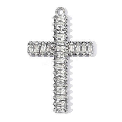 304 Stainless Steel Pave Clear Cubic Zirconia Pendants CU-OY002-24P-01-1