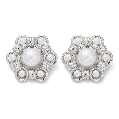Flower Brass ABS Imitation Pearl Stud Earrings EJEW-M082-09P-1
