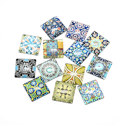 Printed Glass Flat Back Cabochons GGLA-Q055-25x25-01-1