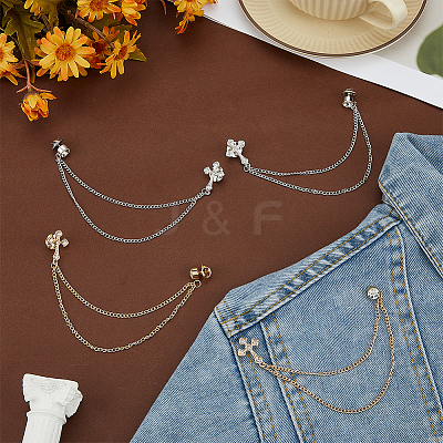 4Pcs 2 Colors Alloy Rhinestone Hanging Chain Brooch JEWB-FG0001-65-1
