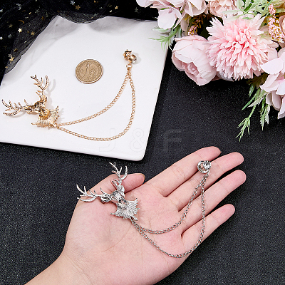 2Pcs 2 Colors Deer Hanging Chain Brooch Pin JEWB-FH0003-28-1