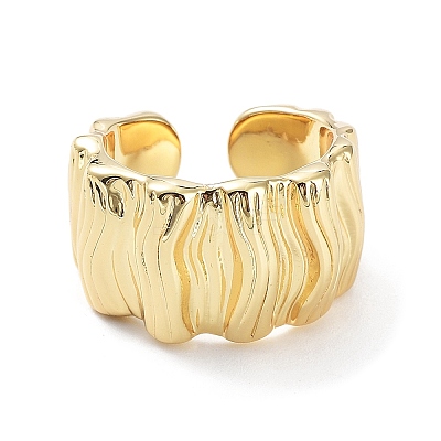 Brass Textured Open Cuff Rings for Women X-RJEW-D016-01G-1