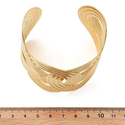 Ion Plating(IP) 304 Stainless Steel Criss Cross Cuff Bangles for Women BJEW-A026-04G-1