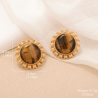 Alloy Natural Tiger Eye Stud Earrings FS-WGA185A-08-1