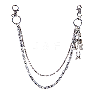 1Pc Alloy Skeleton Charm Double Layer Chains for Jeans Pants AJEW-DC0002-13-1