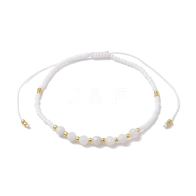 Adjustable Natural Rainbow Moonstone & Seed Braided Bead Bracelets BJEW-JB10181-01-1
