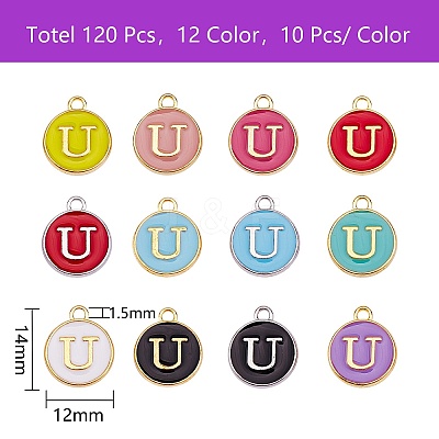 120Pcs 12 Colors Golden Plated Alloy Charms ENAM-SZ0001-64U-1