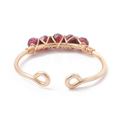 Copper Wire Wrapped Natural Garnet Open Ring RJEW-JR00630-04-1