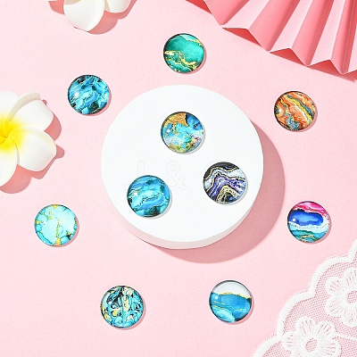 Glass Marbleize Cabochons GGLA-YW0002-01-1