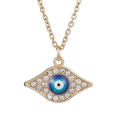 Alloy Crystal Rhinestone Cable Chain Blue Enamel Eye Pendant Necklaces for Women NJEW-JN04977-01-1
