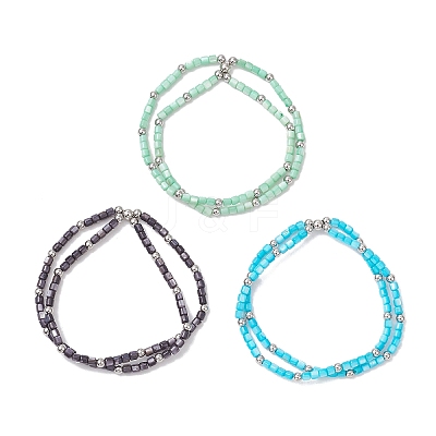 3Pcs 3 Colors Natural Freshwater Shell Beads Double Layered Stretch Bracelets for Women BJEW-JB12124-1