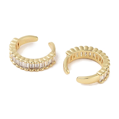 Rectangle Brass Cubic Zirconia Cuff Earrings for Women EJEW-E310-09G-1