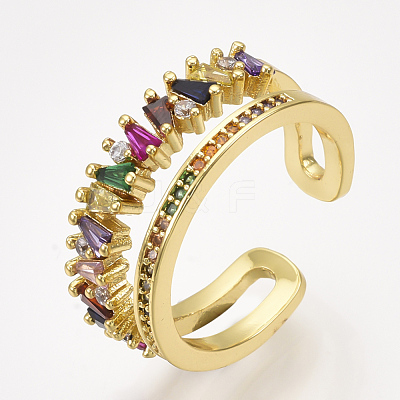 Brass Micro Pave Cubic Zirconia Cuff Rings RJEW-S044-037-1
