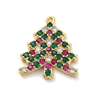 Christmas Series Brass Micro Pave Cubic Zirconia Pendants KK-Q010-01G-07-1