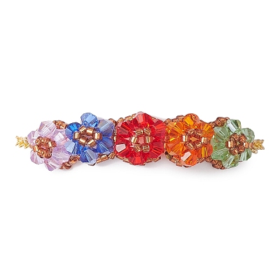 Colorful Flower Glass Beded Bracelets BJEW-MZ00077-1