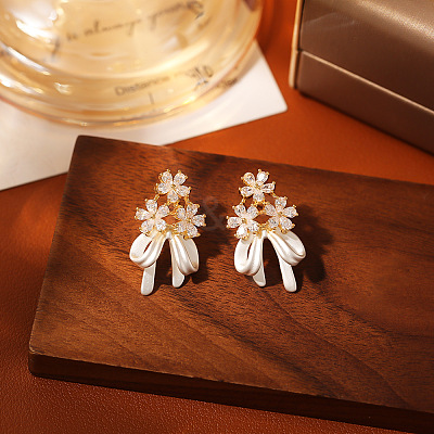 Brass & Clear Cubic Zirconia Stud Earrings WG312C6-01-1