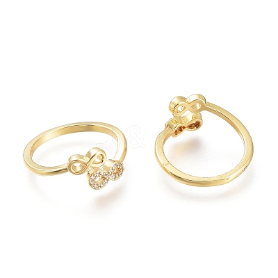 Brass Micro Pave Clear Cubic Zirconia Cuff Rings RJEW-I073-10G-1