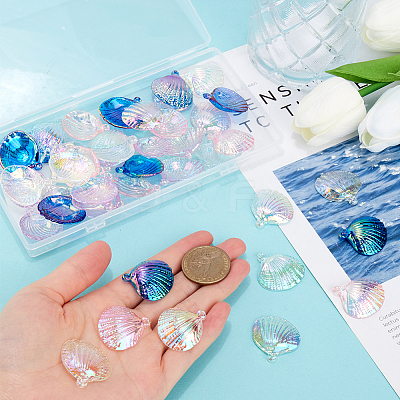 50Pcs 5 Colors UV Plating Iridescent Transparent Plastic Pendants TACR-SC0001-31-1