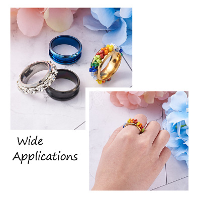 4 Colors Stainless Steel Grooved Finger Ring Settings STAS-TA0001-26E-1