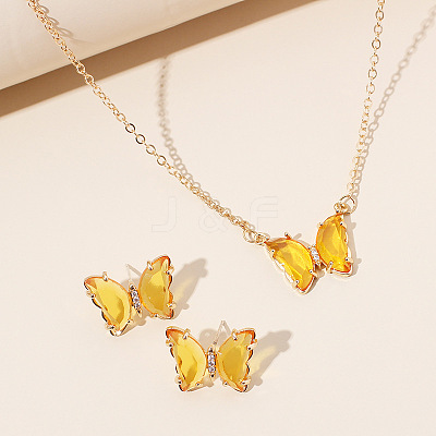 Butterfly Acrylic Rhinestone with Iron Pendant Necklaces & Stud Earrings Sets for Women WGFFCAF-01-1