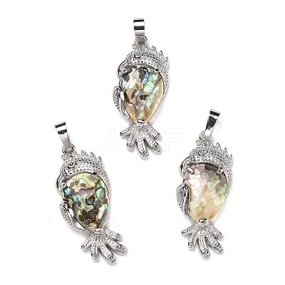 Eco-Friendly Rack Plating Brass Natural Paua Shell Pendants SSHEL-M020-01P-01-1