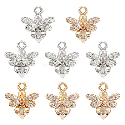 8Pcs 2 Colors Brass Micro Pave Clear Cubic Zirconia Charms KK-BC0010-04-1
