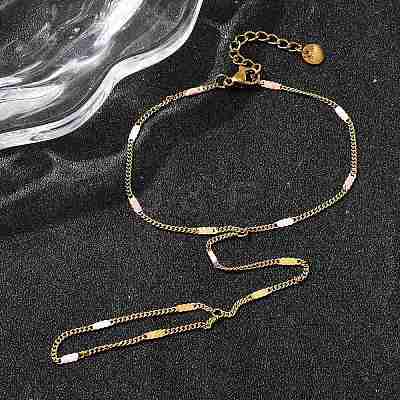 304 Stainless Steel Enamel Link Ring Bracelets for Women BJEW-Z140-02G-1