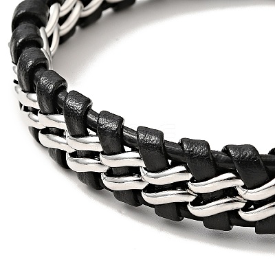 Leather & 304 Stainless Steel Braided Curb Chains Cord Bracelet with Magnetic Clasp for Men Women BJEW-C021-19-1