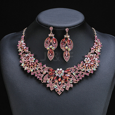 Flower Alloy Rhinestone Pendant Necklaces & Stud Dangle Earrings Sets WGBD82F-03-1