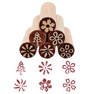 6Pcs 6 Styles Round Wooden Traditional Chinese Moon Cake Stamps AJEW-OC0004-20-1