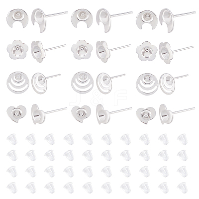 40Pcs 4 Style 304 Stainless Steel Stud Earring Settings STAS-DC0007-37-1