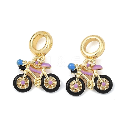 Brass Enamel Motorcycle European Dangle Charms KK-T001-03G-1