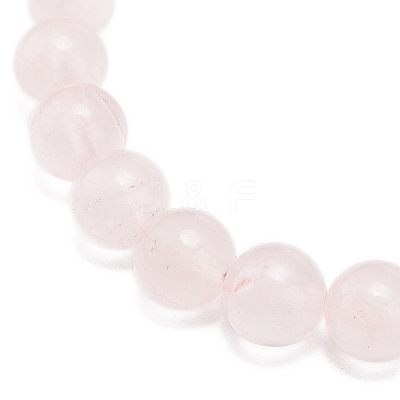 Natural Rose Quartz Round Beaded Stretch Bracelet with Heart Charm BJEW-JB09019-03-1