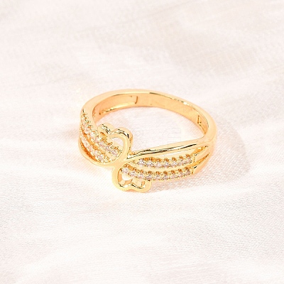 Brass Micro Pave Clear Cubic Zirconia Finger Rings for Women RJEW-C168-03G-1