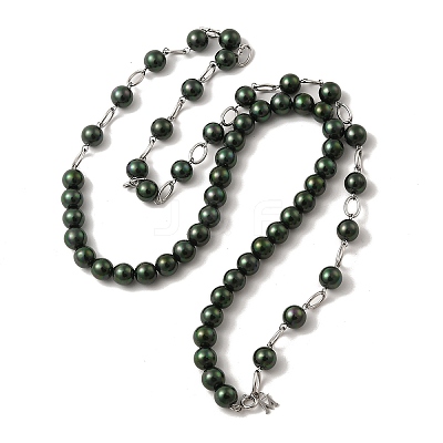 Dyed Natural Pearl Beaded Necklace with 304 Stainless Steel Chains NJEW-K255-02P-1