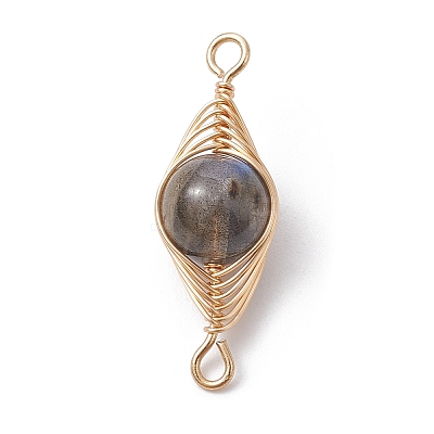Natural Labradorite Copper Wire Wrapped Connector Charms PALLOY-JF02518-02-1
