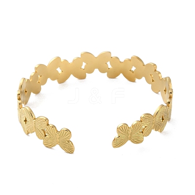 304 Stainless Steel Butterfly Open Cuff Bangles for Women BJEW-M316-05G-1