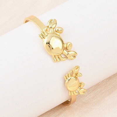 Marine Organism Brass Cuff Bangles for Women BJEW-D368-03C-G-1
