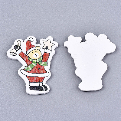 Christmas Theme Printed Natural Wood Cabochons WOOD-N008-005-1
