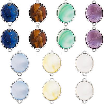14Pcs 7 Styles Brass Natural Gemstone Connector Charms G-FH0001-79-1