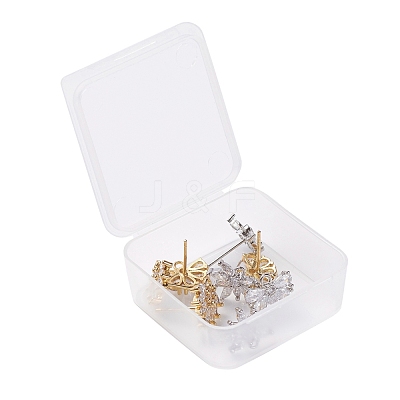 4 Pairs 2 Style Brass Micro Pave Clear Cubic Zirconia Stud Earring Findings KK-ZZ0001-07-1