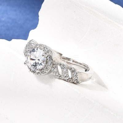 Brass Micro Pave Clear Cubic Zirconia Cuff Open Rings CU-CBA5C10-17P-1