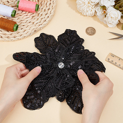 3D Flower Glass Beaded Gauze Cloth Sew on Appliques PATC-WH0008-93B-1
